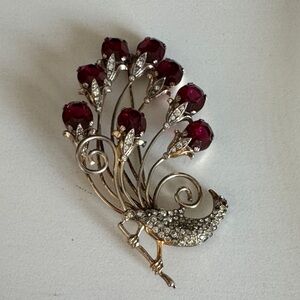 Vintage Eisenberg 1940s vermeil gold silver Peacock Brooch